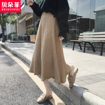 Knitted skirt autumn and winter wild female mid-length new thick crotch skirt thin high waist a-line hip skirt