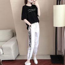 TOUCH MISS sports suit womens fashion brand new loose fashion two-piece set of short-sleeved top sports pants