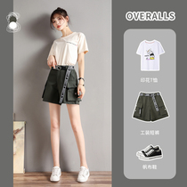 Overalls pants shorts womens summer thin a-shaped loose casual five-point large size Middle pants high waist wide legs thin Sports