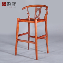 Poly Sail New Chinese Red Wood Furniture Full Myanmar Flower Pears Bar Bench Chair Modern Chinese Restaurant Solid Wood Dining Chair High Foot Chair