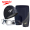 Gray large frame coated swimming goggles+black PU cap+navy blue/bright orange swimming trunks