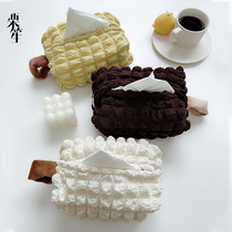 Li Sheng Internet celebrity ins style puff grid napkin set bubble grid car hanging tissue box cream tissue set