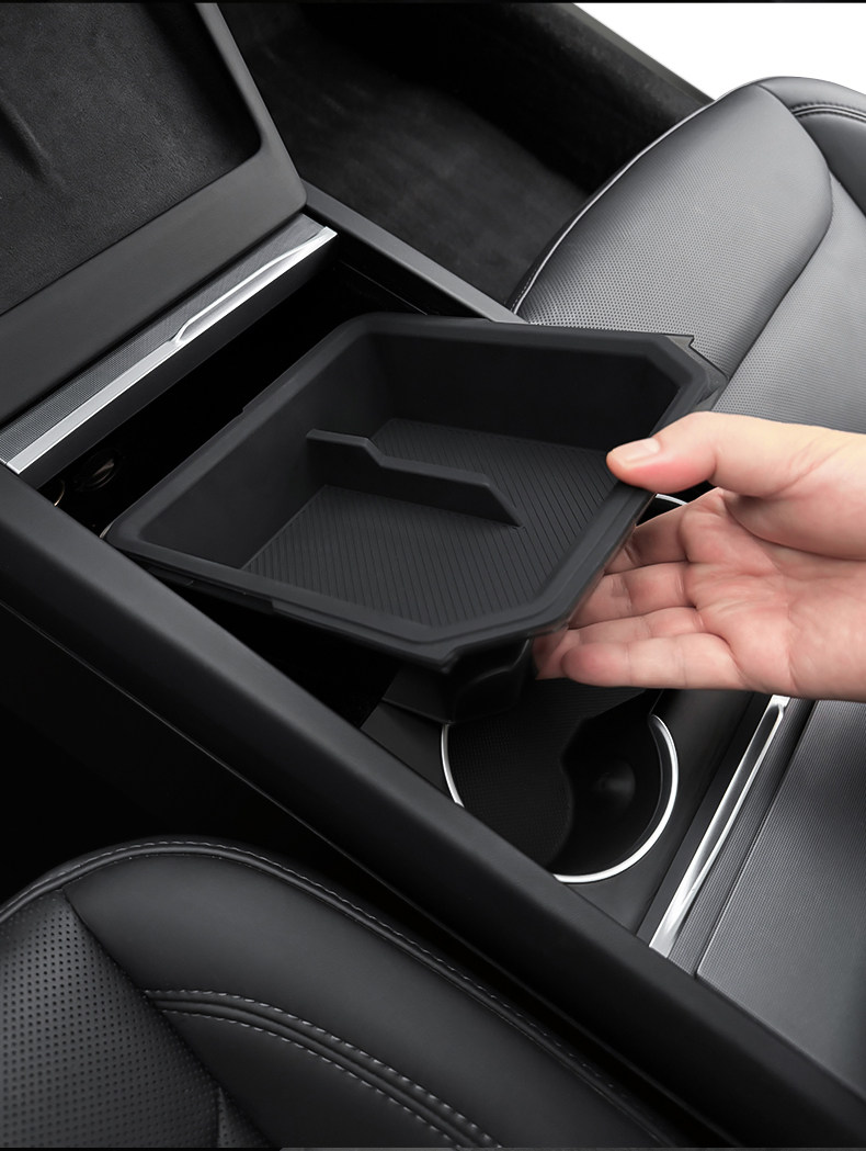 Suitable for Tesla's New Version Model Y/Yl/3 Central Control Storage Box Armrest Box Silicone Double-Layer Car Accessories