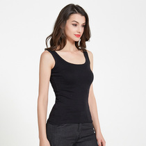 Vest Lady Summer Pure Cotton Inside hitch bottom Shirt outside wearing tight sleeveless short black Sexy wide shoulder strap small hanging strap