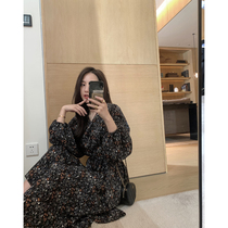 MLS 2020 floral dress women early spring light mature wind a long sleeve base skirt temperament goddess fan clothes