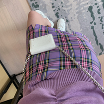 Plaid skirt womens summer 2020 new purple skirt high waist A- line dress foreign style hip skirt skirt tide