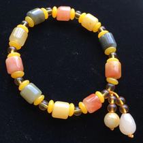 Natural Burmese Gold Silk Chalcedony Bracelet Female Retro Ethnic Style Hand Jewelry Jade Candy Color Colorful Bracelet Gift