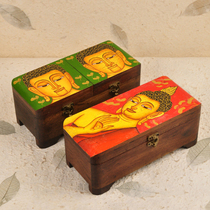 Painted Buddha face single-layer long jewelry box Thai original teak hand-painted jewelry box chopsticks really Happy New