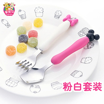 Childrens Mickey fork spoon set Childrens creative baby stainless steel eating cartoon cute western tableware