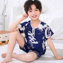 summer children's cotton pajamas set big boys short sleeve thin cartoon girls' silk air conditioning home clothes