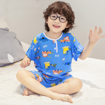 children's cotton silk pajamas set summer boys girls short sleeve shorts jersey cartoon kids home clothes thin