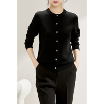 ZZ0131288 tribute to classic hands for a good wearing 100 pasvegan wool black round collar knit cardigan