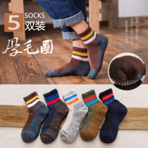 Thick socks mens autumn and winter mens cotton socks sweat-absorbing college style socks plus velvet thick towel stockings tide tide