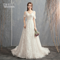 Mori light wedding dress 2021 new bride French simple thin super fairy dream main wedding dress small tail out yarn