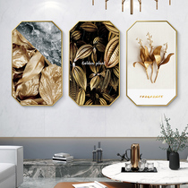 Golden leaf light luxury living room hanging painting creative octagonal decorative painting modern simple restaurant vertical abstract mural