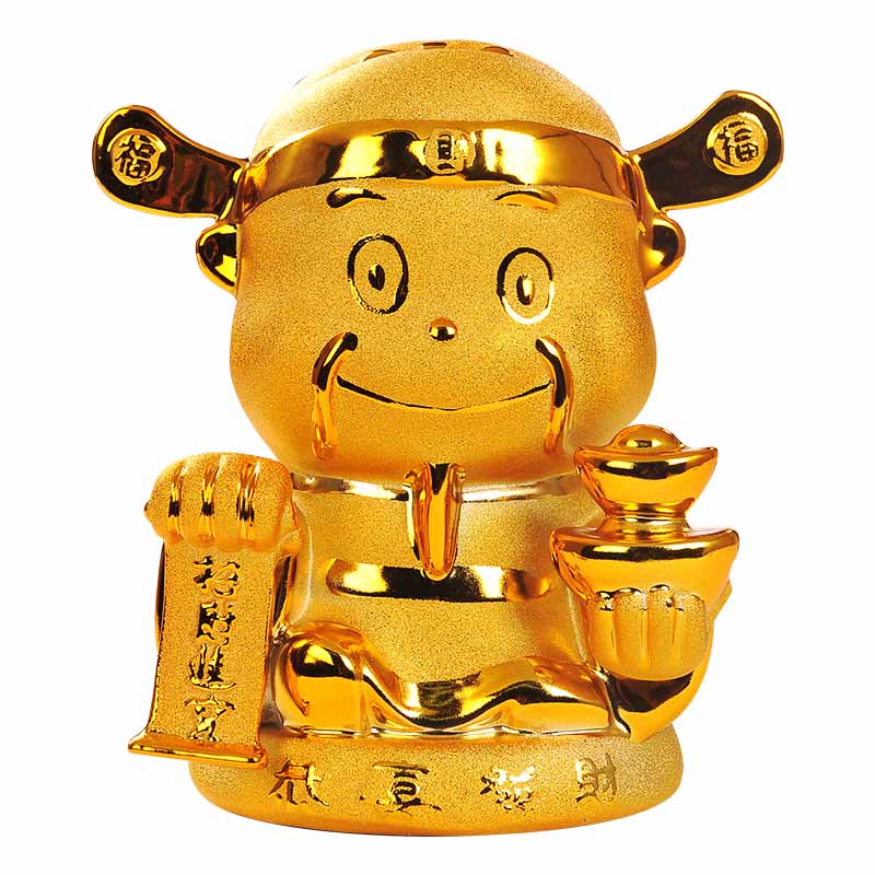 Ceramic golden pig lucky pig god of fortune and household savings children with pig baby girls place a cookie jar