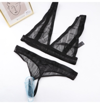 High street AS stripe see-through sexy ultra-thin bralette vest suit 70CD