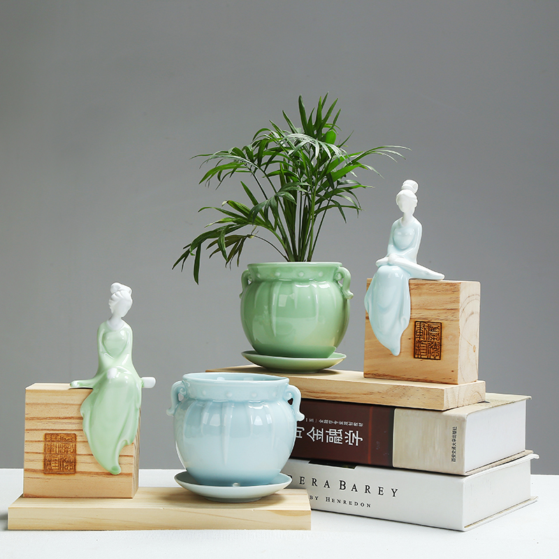 More meat meat plant POTS ceramic furnishing articles household green the plants potted flower POTS unique American desktop decoration