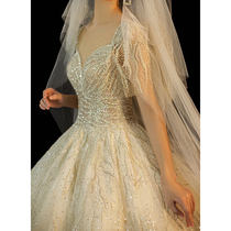 Main wedding dress 2021 New temperament bride heavy industry luxury starry sky big tailing small man thick arm Light
