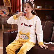 Pregnant womens pajamas autumn and winter coral velvet thickened plus velvet 11 months 12 flannel warm confinement clothing nursing breastfeeding