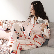 Meng Ding Xiong Yuezi clothing autumn and winter three layers of thickened air cotton pregnant womens pajamas spring and autumn sandwich postpartum lactation feeding