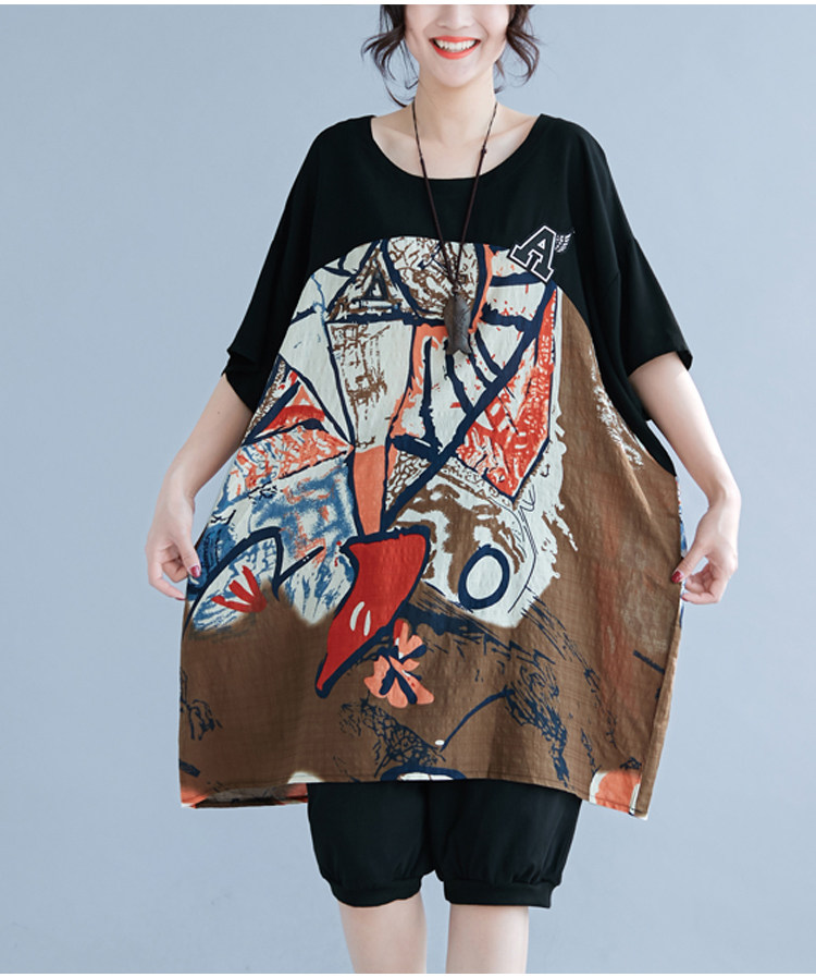 2018年夏季通勤印染宽松短袖麻女装_网批女装_服装货源批发网