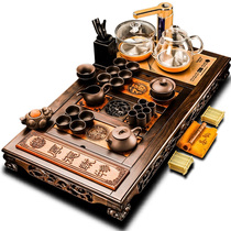 Ebony solid wood tea tray Purple sand Kung Fu tea set Home office meeting guests automatic one-piece carved tea table