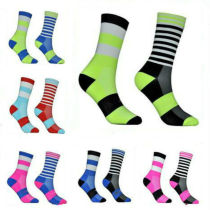 1 pair of mens and womens riding socks left and right foot striped sports socks breathable running socks hiking socks 38-45 yards
