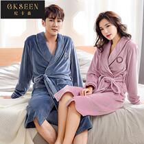 Ji Carson autumn and winter flannel couple robe mens thick bathrobe women coral velvet long sleeve thin pajamas home