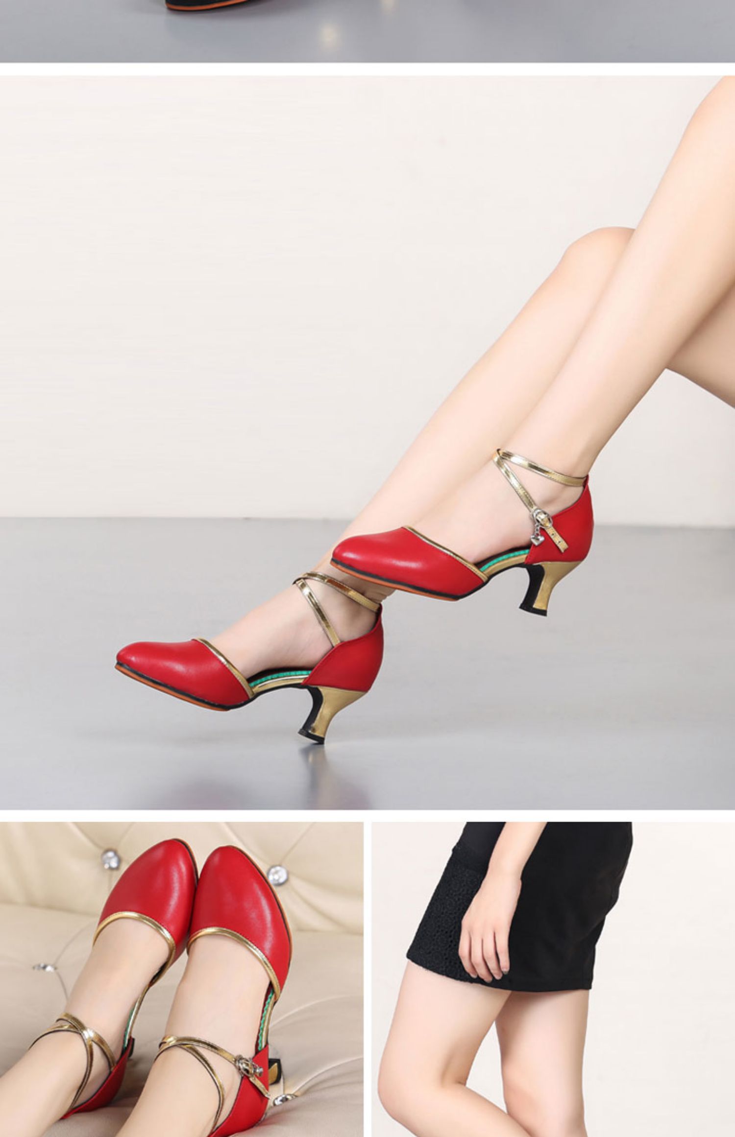 四季真皮舞蹈鞋时尚外穿拉丁舞成年女士中高跟软底交谊广场跳舞鞋