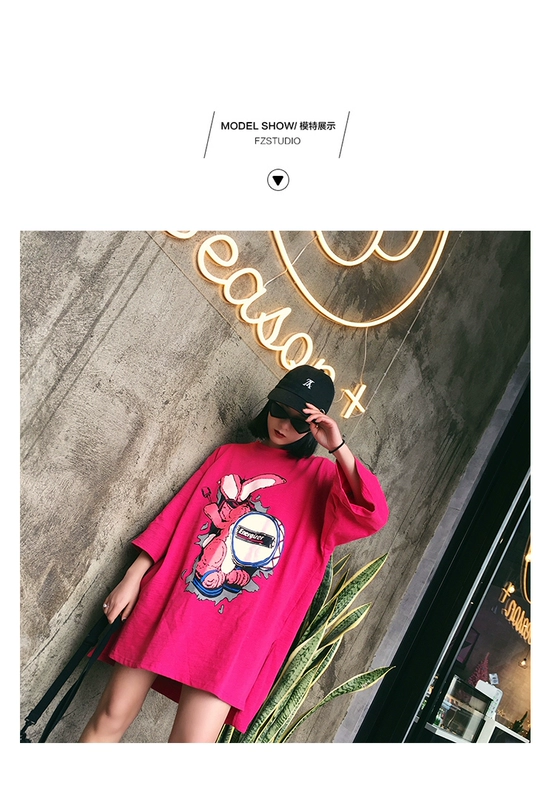 Phong cách cổng Harajuku của phụ nữ mùa hè áo thun ngắn tay nữ trong thủy triều lưới màu đỏ lỏng lẻo hoang dã hip-hop cô gái có hương vị lạ siêu một đầu - Áo phông