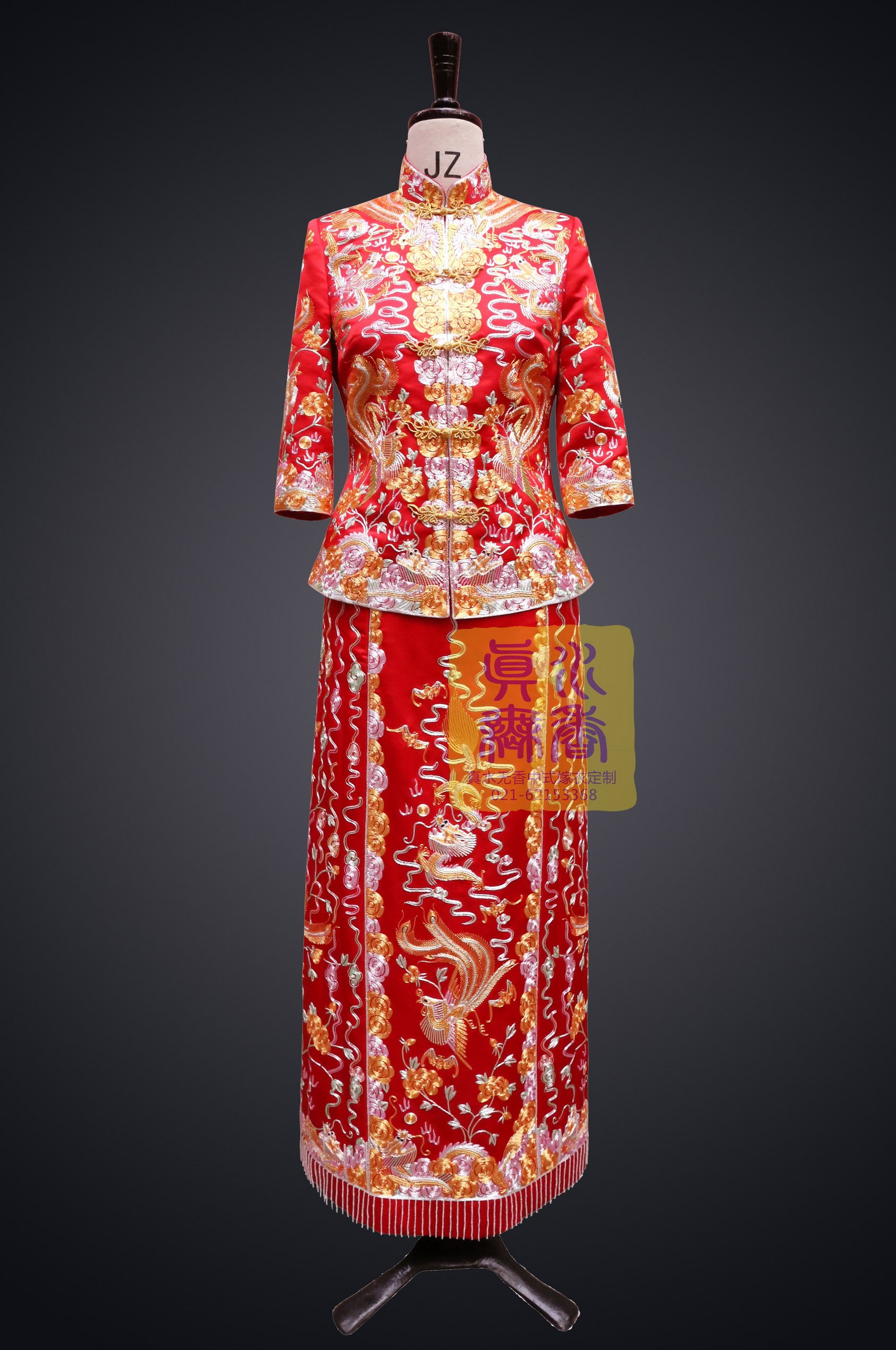 龙凤挂结婚礼服龙凤挂盘金绣玫瑰园新娘敬酒服中式手工刺