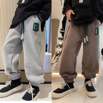 Bora Korean children's clothing boys with velvet pants 2022 winter clothing children's sweatpants thickened with high school children's sweatpants