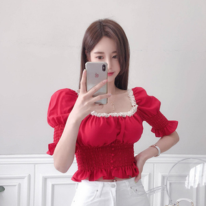 Summer Korean fashionable and beautiful palace style lotus leaf exquisite bubble sleeve shirt