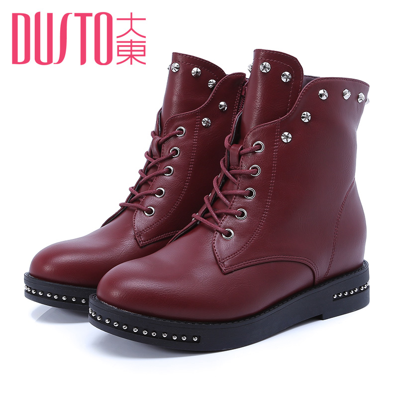 DUSTO/大东2016秋冬新款英伦风中跟内增高女短靴马丁靴DW16D3776R产品展示图5