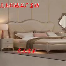 American light luxurious princess bed net red solid wood master bedroom wedding bed French style soft bag minimalist with double man bed with the same petal bed