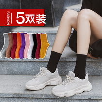 Socks ladies stockings black long tube cotton high tide Japanese sweat-absorbing deodorant White Street cotton tube