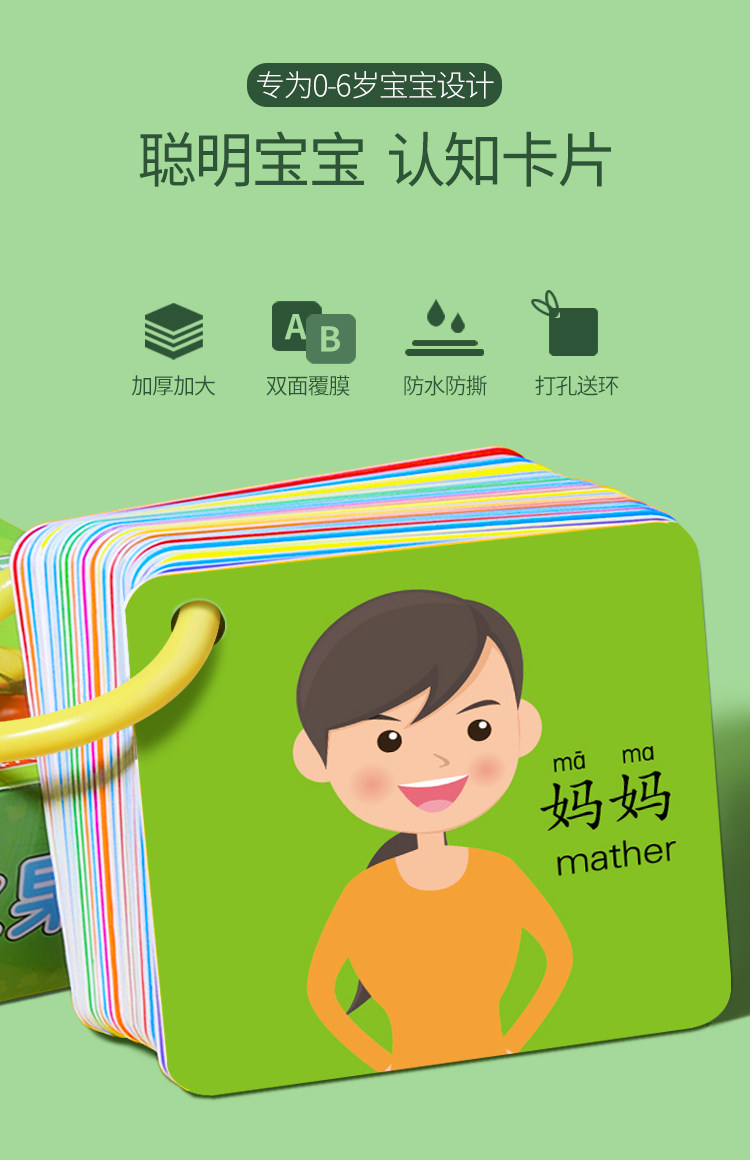 宝宝认人物卡片儿童早教闪卡幼儿看图识物卡认识动物水果蔬菜玩具