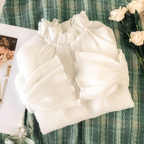 Autumn new white chiffon top female bubble sleeve Joker sleeve Joker foreign super fairy inner set bell sleeve mesh base shirt