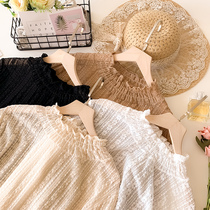 Lace bottoming shirt womens 2020 autumn and winter new long-sleeved wooden ear edge inner gauze clothes hollow tulle mesh top fairy