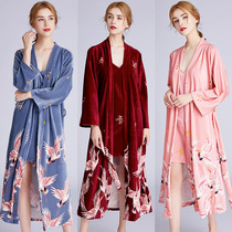 Velvet pajama ladies autumn winter crane hanging gown long s