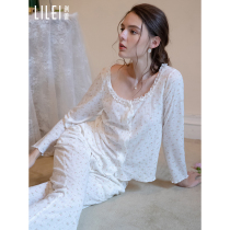 Example Lei cotton thin pajamas spring and autumn girls sweet floral long sleeve pants round neck home clothing two-piece set