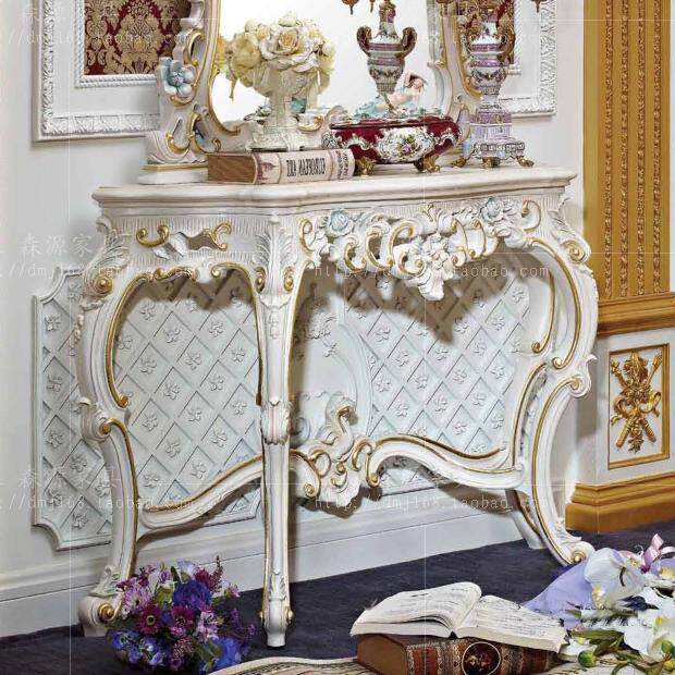 意大利实木玄关欧式玄关桌客厅玄关法式实木雕花装饰台带镜玄关柜_不