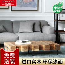 Nordic Wrought iron solid wood coffee table Creative flattening leisure sofa club building blocks guest table Tea table Personality rectangular low table