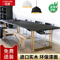 Nordic dining table Wrought iron solid wood dining table Simple office conference long table loft designer workbench Computer table