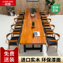 Solid wood conference table Long table Simple modern rectangular workbench Negotiation desk Computer desk table and chair combination