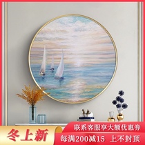 Round sun sea scenery Sunrise Sunset decorative painting round frame porch into the house light luxury Wall hand-painted oil painting hanging painting