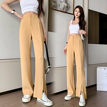 2021 open fork wide leg pants vertical Straight Fork mop suit pants casual loose high waist slim pants