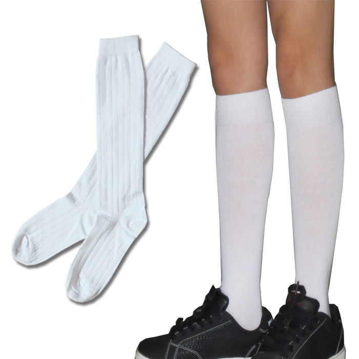 漂亮的学生中筒袜子 白色长袜 女童演出服校服配套白袜男生园服袜