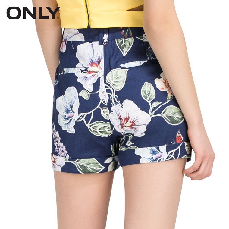 5折ONLY2015夏装新品含亚麻高腰宽松捏褶包边短裤女L|115215013
